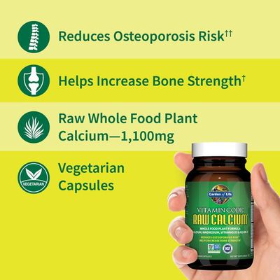 Garden of Life Raw Calcium Supplement for Women and Men - Vitamin Code Made from Whole Foods with Magnesium, K2, Vitamin D3 and Vitamin C Plus Probiotics for Digestion, 60 Capsules