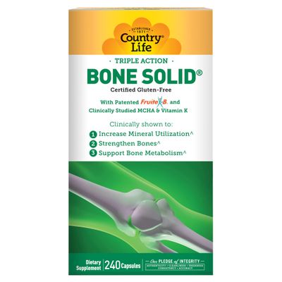 Country Life Bone Solid - Bone Health Supplement with Microcrystalline Hydroxyapatite (MCHA), Calcium, Magnesium, Zinc, Vitamins K2 &amp; D3 for Enhanced Bone Strength &amp; Metabolism - 240 Capsules