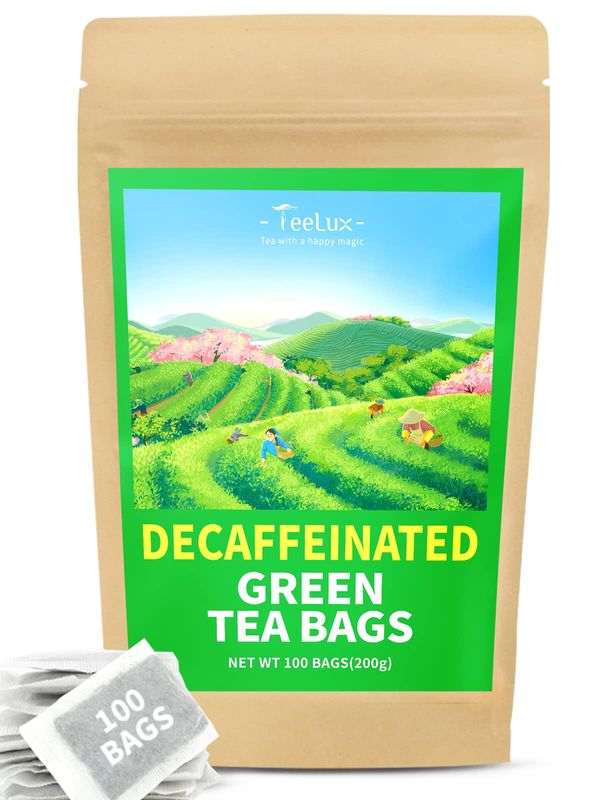 TeeLux Decaf Green Tea Bags, Pure Decaffeinated Green Tea, Super Antioxidant, 100 Count Tea Bags for Hot &amp; Iced Tea