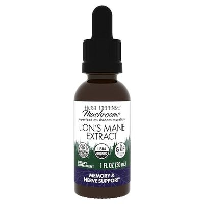 Host Defense Lion&#39;s Mane Extract - Brain Health Support Supplement - Mushroom Supplement to Support Focus &amp; Memory Function - Immune &amp; Nervous System Support Supplement - 1 fl oz (30 Servings)*