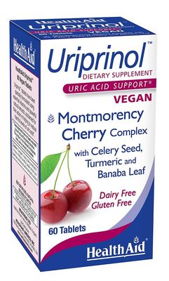 HealthAid Uriprinol, Uric Acid Cleanse, 60ct, Twice Daily, Montmorency Cherry Complex with Celery Seed, Turmeric and Banaba Leaf, Vegan