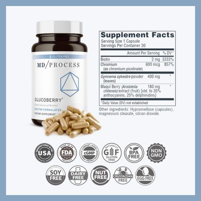 MD Process GlucoBerry Maqui Berry Extract with Chromium Picolinate for Blood Health Support - with Biotin and Gymnema Sylvestre - Doctor Formulated - 30 Capsules