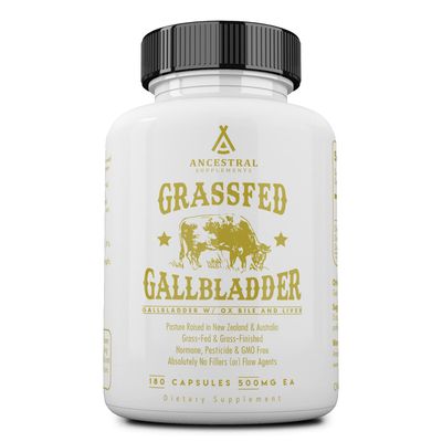Ancestral Supplements Grass Fed Beef Gallbladder Supplements with Ox Bile and Liver, 1000mg, Liver and Gallbladder Support Complex Promotes Gallbladder &amp; Digestive Health and Bile Flow, 180 Capsules