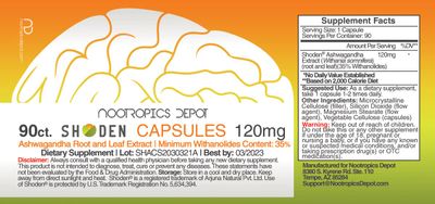 Nootropics Depot Shoden Ashwagandha Extract Capsules | 120mg | 90 Count | 35% Withanolides