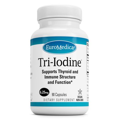 EuroMedica Tri-Iodine, 6.25mg, 90 Capsules - Potassium Iodide, Sodium Iodide &amp; Molecular Iodine - Three Beneficial Forms of Iodine - Supports Healthy Thyroid &amp; Immune Function - 90 Servings