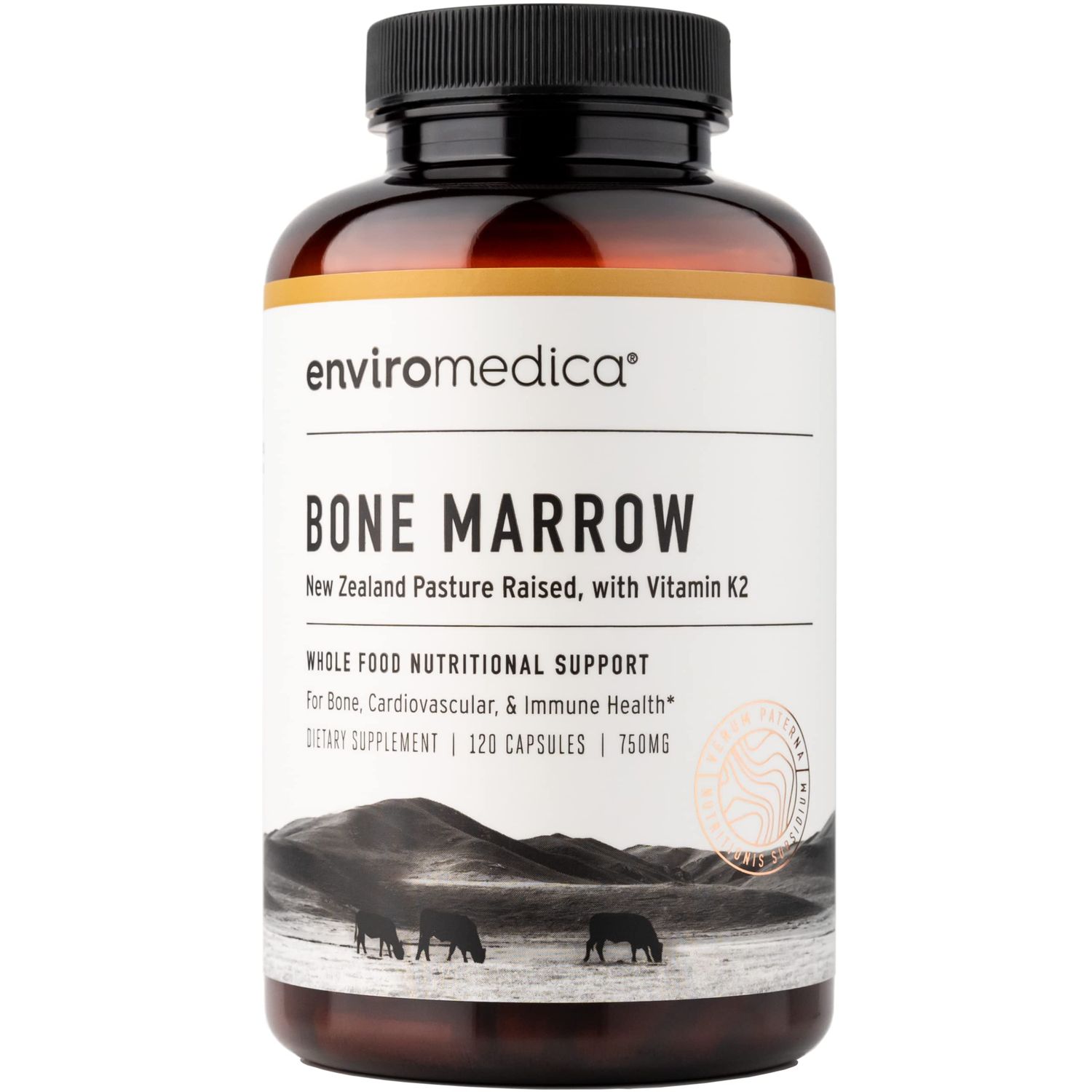 Enviromedica Freeze-Dried Bone Marrow Complex with Cartilage and MCHA Whole Bone from Grass-Fed Pastured New Zealand Bovine with Vitamin K2 (120ct)
