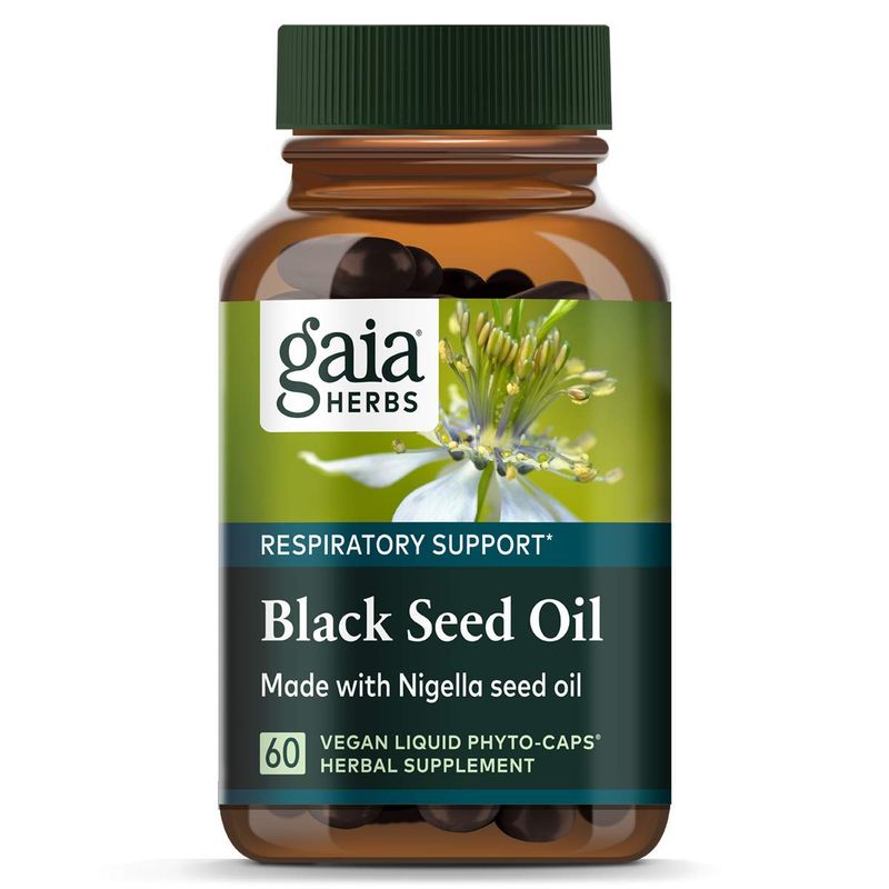 Gaia Herbs Black Seed Oil - Cold-Pressed Capsules for Lung, Respiratory, and Antioxidant Support - with Organic Nigella Seed Oil - Herbal Supplement - 60 Vegan Liquid Phyto-Capsules (30-Day Supply)