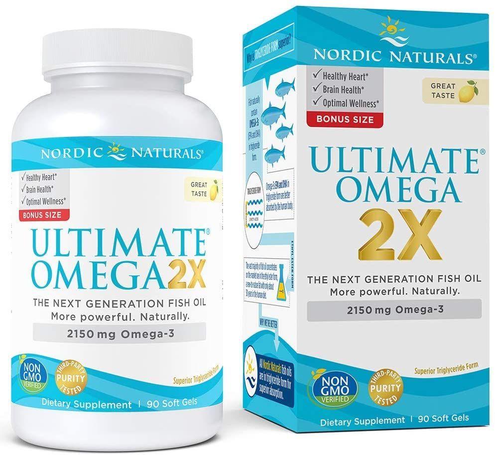Nordic Naturals Ultimate Omega 2X, Lemon Flavor - 90 Soft Gels - 2150 mg Omega- High-Potency Omega-3 Fish Oil with EPA &amp; DHA - Promotes Brain &amp; Heart Health - Non-GMO - 45 Servings