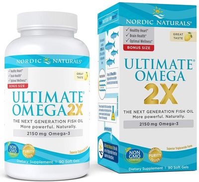 Nordic Naturals Ultimate Omega 2X, Lemon Flavor - 90 Soft Gels - 2150 mg Omega- High-Potency Omega-3 Fish Oil with EPA &amp; DHA - Promotes Brain &amp; Heart Health - Non-GMO - 45 Servings