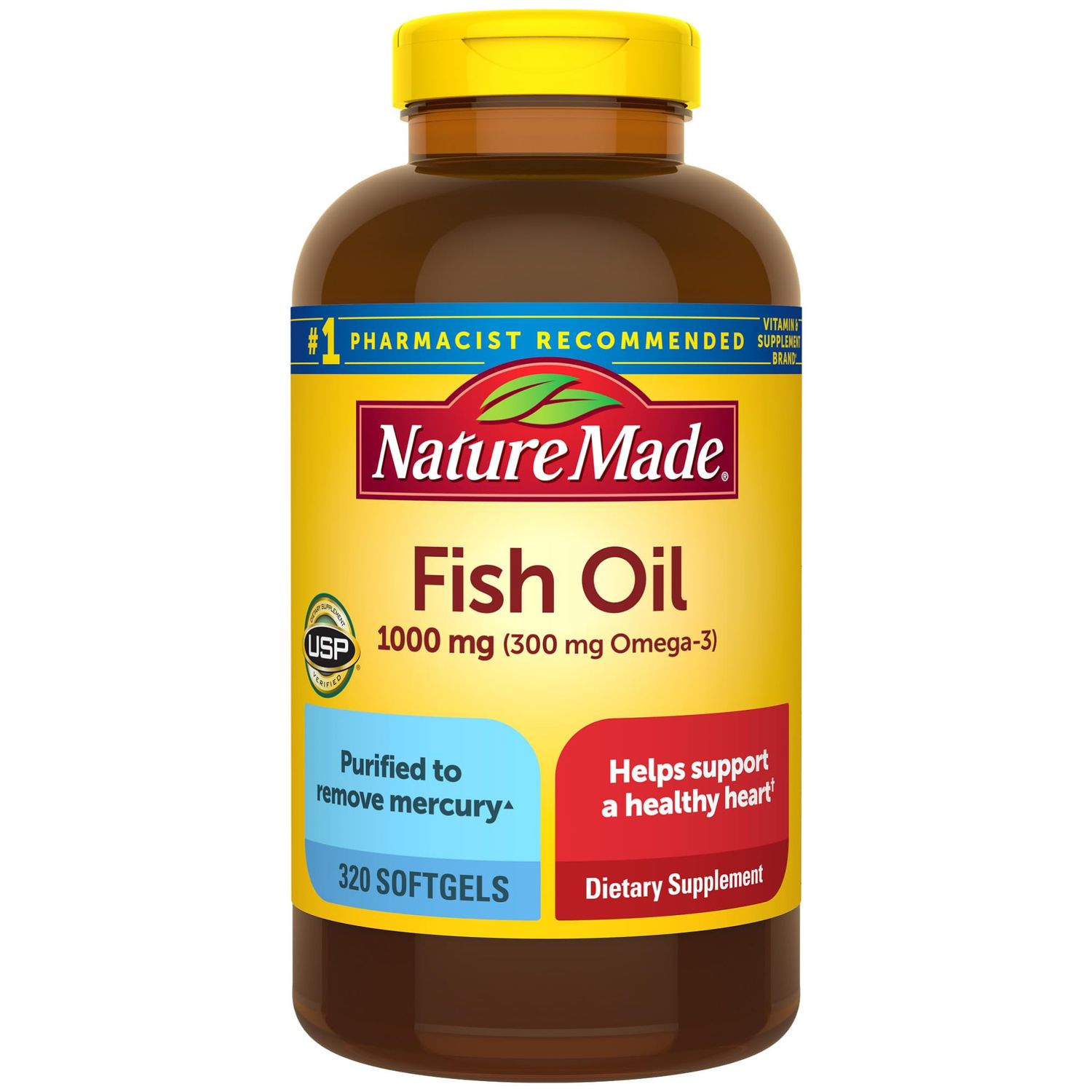 Nature Made Fish Oil 1000 mg Softgels, Fish Oil Supplements, Omega 3 Fish Oil for Healthy Heart Support, Omega 3 Supplement with 320 Softgels, 160 Day Supply