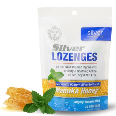 Silver Biotics Colloidal SIlver Lozenges | 60 PPM AgO SilverSol | Immune Support + Throat Soothing Lozenges | Manuka Honey | 21 Count