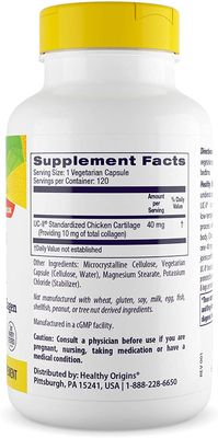 Healthy Origins UC-II, 40 mg - Premium Collagen Supplement for Joint Health, Mobility &amp; Flexibility - Undenatured Type II Collagen - Gluten-Free &amp; Non-GMO Supplement - 120 Veggie Caps