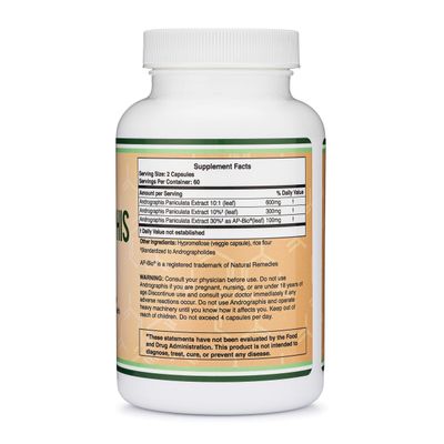 Andrographis Capsules Max Andrographides - 1,000mg Serving Size (120 Capsules) with AP-Bio (Patented Andrographis Paniculata Extract) - Clinically Studied for Immune System Health by Double Wood