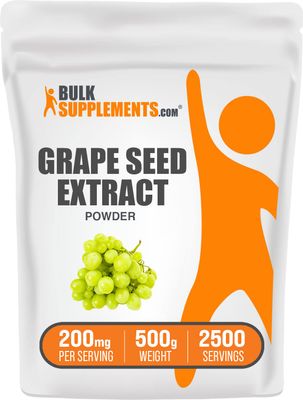 BulkSupplements.com Grape Seed Extract Powder - Grape Seed Extract Supplement, Antioxidant Source - Herbal Supplement, Gluten Free, 200mg per Serving, 500g (1.1 lbs) (Pack of 1)