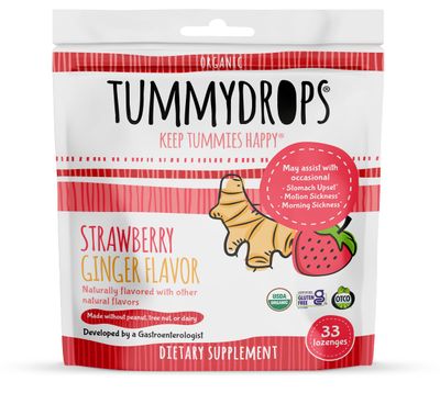 USDA Organic Strawberry Ginger Tummydrops, Gluten Free &amp; Vegan, 33 Individually Wrapped Organic Ginger Lozenges
