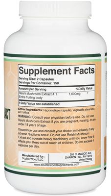 Reishi Mushroom Capsules (4:1 Ganoderma Extract, 1,000mg Red Reishi Powder Servings) 300 Count, 5 Month Supply, Potent Mushroom Supplement for Immune System Support and Defense by Double Wood