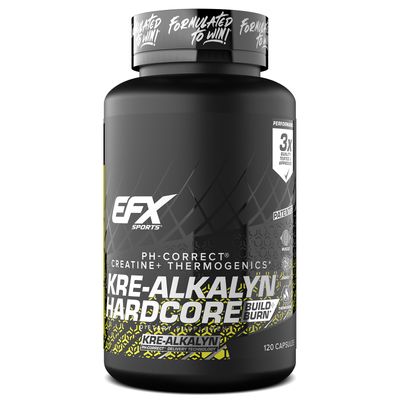 EFX Sports Kre-Alkalyn Hardcore | Thermogenic pH Correct Creatine Monohydrate Pill Supplement | Energy &amp; Strength Pre Workout | 40 Servings, 120 Capsules