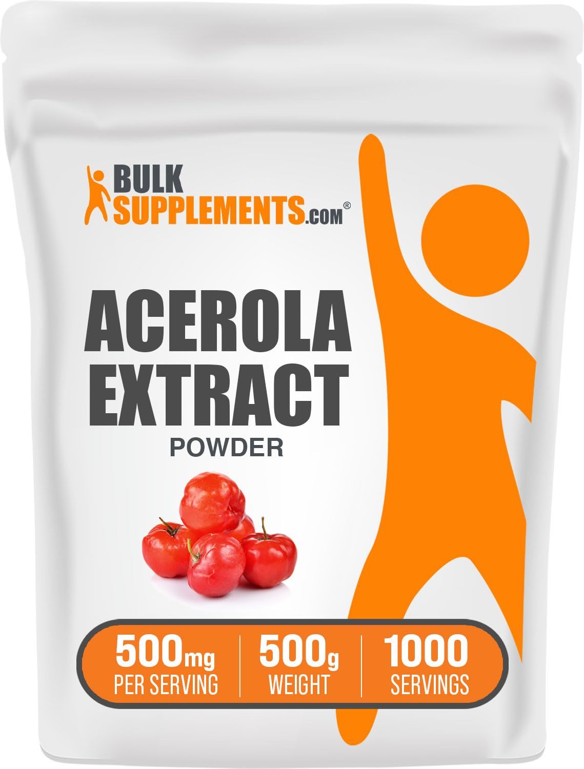 BulkSupplements.com Acerola Cherry Extract Powder - Natural Vitamin C Supplement, Acerola Cherry Powder - Vegan &amp; Gluten Free, 500mg per Serving, 500g (1.1 lbs) (Pack of 1)