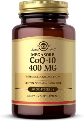 Solgar Megasorb CoQ-10 400 mg, 30 Softgels - Supports Heart &amp; Brain Function - Coenzyme Q10 Supplement - Enhanced Absorption - Gluten Free, Dairy Free - 30 Servings