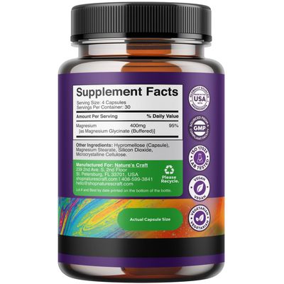 Pure Magnesium Glycinate 400mg Per Serving - Vegan High Absorption Chelated Magnesium Capsules for Women & Men with Elemental Magnesium 400mg for Mood Sleep and Relaxation Support - 30 Servings