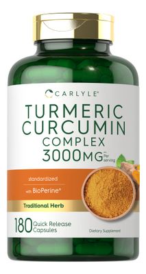 Carlyle Turmeric Curcumin Supplement | 3000mg 180 Capsules | with Black Pepper, Curcuminoids and Bioperine | Non-GMO, Gluten Free