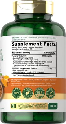 Carlyle Turmeric Curcumin Supplement | 3000mg 180 Capsules | with Black Pepper, Curcuminoids and Bioperine | Non-GMO, Gluten Free
