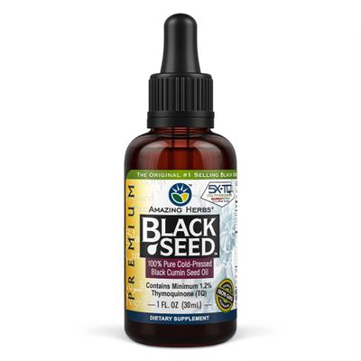 Amazing Herbs Premium Black Seed Oil - Cold Pressed Nigella Sativa Aids in Digestive Health, Immune Support, Brain Function, Joint Mobility, Gluten Free, Non GMO - 1 Fl Oz