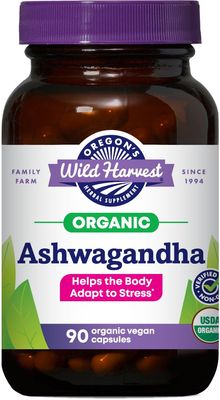 Oregon&#39;s Wild Harvest Certified Organic Ashwagandha Herbal Vegan Capsules, 1200 MGS, 90 Count