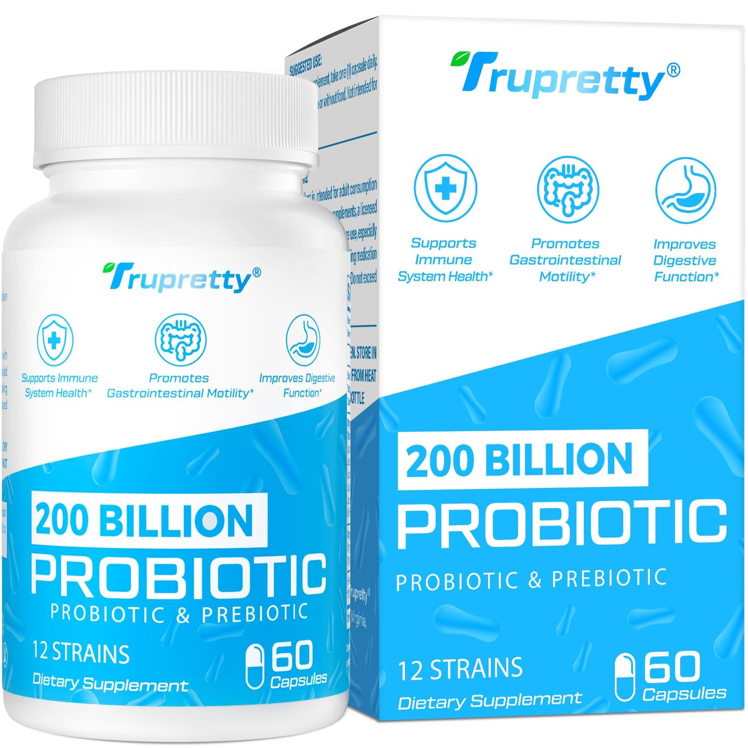 200 Billion Cfus 12 Strains Probiotics - Probiotics for Women Men, Daily Probiotic Supplement with 3 Prebiotic, for Support Immune, Gut Digestive Health, Shelf Stable, 60 Capsules (60-Days Supply)