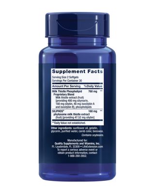 Life Extension Advanced Milk Thistle, silymarin, silybin, phospholipids, Promotes Healthy Liver Function, Gluten-Free, Non-GMO, 60 softgels