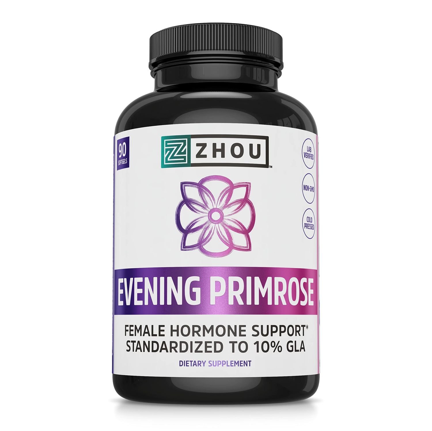 Zhou Nutrition Evening Primrose Oil Capsules, Supports Hormone Balance for Women, PMS and Menopause Support, Cold Pressed, Lab Verified and Hexane Free - 1300mg 10% GLA, 90 Servings, 3 Month Supply