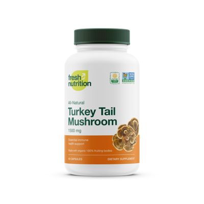 Fresh Nutrition Organic Turkey Tail Mushroom Extract Supplement - High in Beta Glucans - Non-GMO, Vegan Friendly, Gluten-Free - 90 Capsules