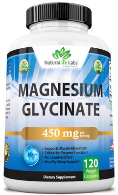Magnesium Glycinate 450 MG No Laxative Effect - Vegan - Helps Function of Muscles, Bones, Non-GMO - 120 Veggie Capsules