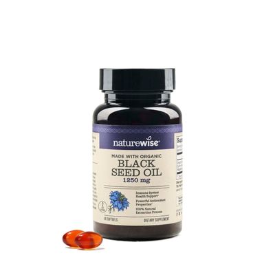 NatureWise Black Seed Oil Capsules 1250 mg - with 100% Organic Cold Pressed Nigella Sativa - Omega 3 6 9 - Antioxidant Immune Support, Hair &amp; Skin - Non-GMO, Gluten-Free - 60 Softgels[1-Month Supply]
