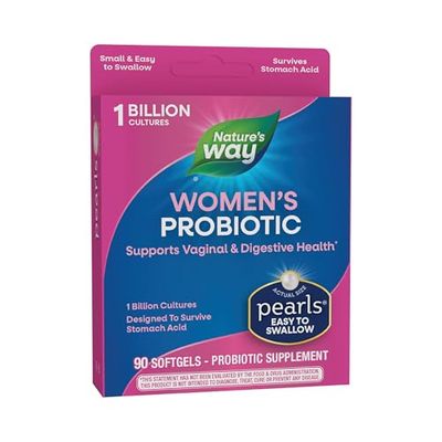 Nature&#39;s Way Women&#39;s Probiotic Pearls, Supports Vaginal and Digestive Health*, Protects Against Occasional Constipation &amp; Bloating*, 1 Billion Live Cultures, 90 Softgels (Packaging May Vary)