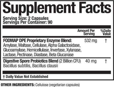 Arthur Andrew Medical - FODMAP DPE, Digestive Probiotics and Enzymes, Relief for FODMAP Intolerance and Highly Fermentable Foods, Vegan, Non-GMO, 180 Capsules