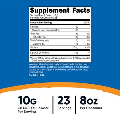 Nutricost C8 MCT Oil Powder 23 Servings (8oz) - 95% C8 MCT Oil Powder