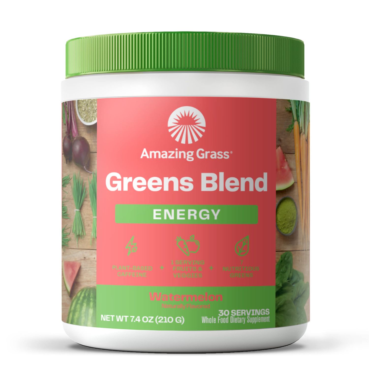 Amazing Grass Greens Superfood Energy: Greens Powder with Plant Based Caffeine, Matcha Green Tea &amp; Beet Root Powder, Watermelon, 30 Servings (Packaging May Vary)