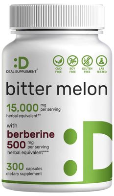 Bitter Melon with Berberine Supplement 15,000mg Per Serving, 300 Capsules | 15:1 Wild Bitter Melon Fruit Extract &amp; Berberine HCL | Third Party Tested | Plant Based, Non-GMO