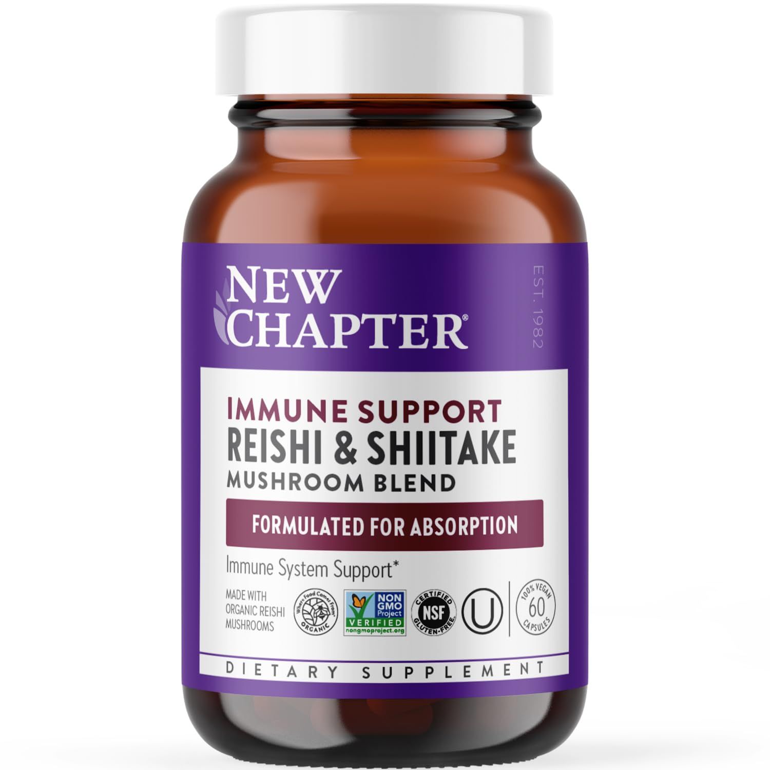 New Chapter Immune Support LifeShield Immune Support with Organic Reishi Mushroom Vegan + Non-GMO, Nootropic Ingredients - 60 ct