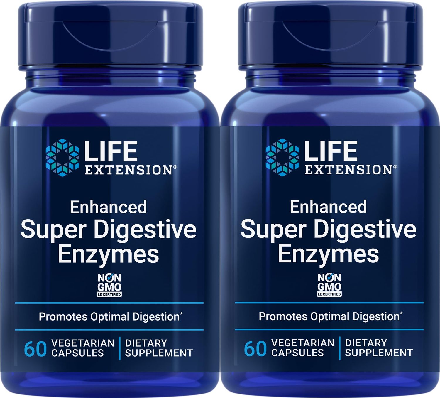 Life Extension Enhanced Super Digestive Enzymes, 60 Vegetarian Capsules (Pack of 2)