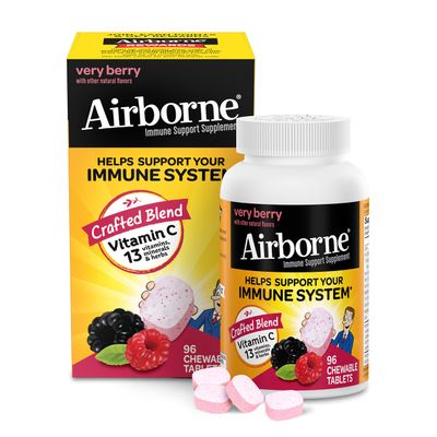 Airborne 1000mg Vitamin C Chewable Tablets with Zinc, Immune Support Supplement with Powerful Antioxidants Vitamins A C &amp; E - 96 Chewable Tablets, Very Berry Flavor