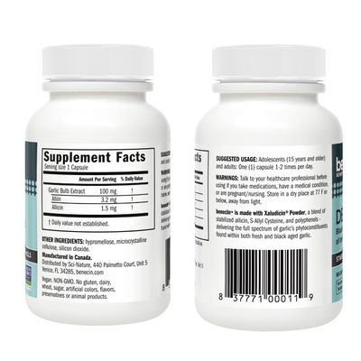 Benecin Defense 1500 mcg Stabilized Allicin per Capsule | Plus high Amounts of SAC &amp; Polyphenols from Black Garlic | Powerful Support of Immune &amp; Heart Function (90 Count, 90, Count)
