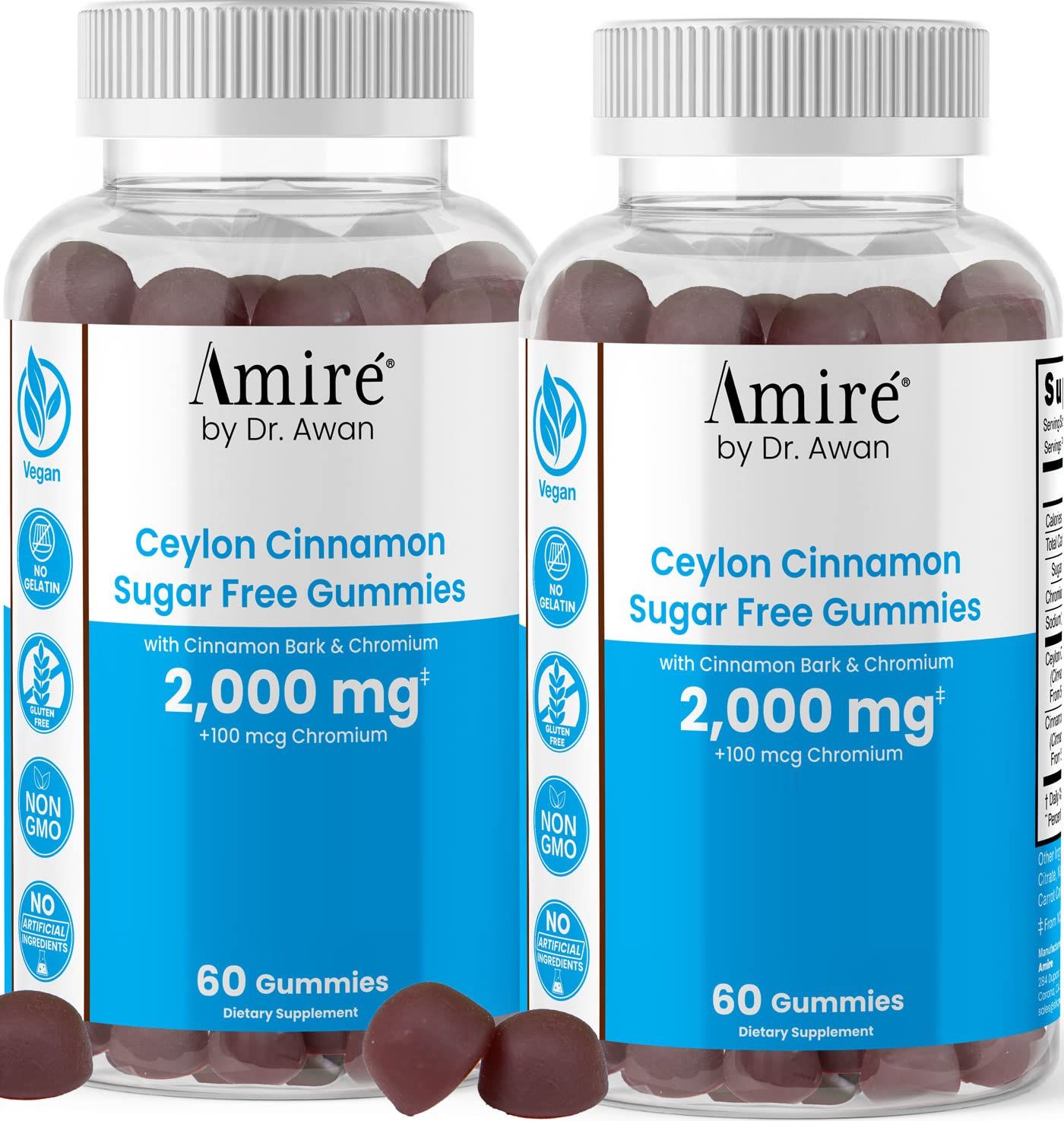 Amire by Dr. Awan Sugar-Free Vegan Ceylon Cinnamon Gummies, Replace Ceylon Cinnamon Capsules &amp; Pills, 120ct