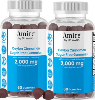 Amire by Dr. Awan Sugar-Free Vegan Ceylon Cinnamon Gummies, Replace Ceylon Cinnamon Capsules &amp; Pills, 120ct