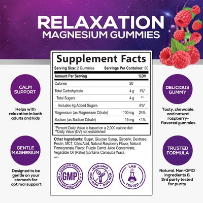 Magnesium Supplement Gummy - High Absorption Magnesium Citrate Supplement for Adults & Kids - Nature's Calm Magnesium Gummies Dietary Supplements for Bone, Muscle Health, Heart Support - 60 Gummies