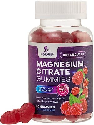 Magnesium Supplement Gummy - High Absorption Magnesium Citrate Supplement for Adults &amp; Kids - Nature&#39;s Calm Magnesium Gummies Dietary Supplements for Bone, Muscle Health, Heart Support - 60 Gummies