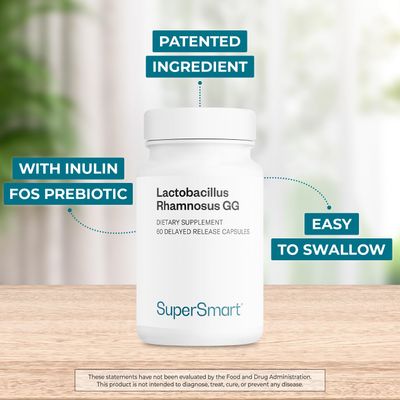 Supersmart - Lactobacillus Rhamnosus GG 10 Billion CFU per Day (LGG Probiotic with Inulin) - L. Rhamnosus Supplement | Non-GMO &amp; Gluten Free - 60 DR Capsules