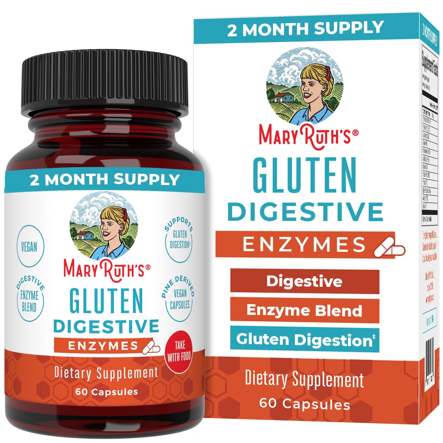 MaryRuth Organics Gluten Enzymes Capsules | Up to 2 Month Supply | Enzyme Supplement for Gut Health Support | Gluten Digestion | &amp; Nutrient Absorption | Vegan | Gluten Free | 60 Count