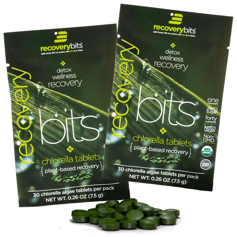 RECOVERYbits Organic Chlorella Algae Tablets, Superfood, Pure Green Algae, High Protein and Fiber, Chlorophyll, Cracked Cell Wall Non-Irradiated, for Immune Boosting and Detox, Non-GMO, 60 Tablets